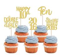 SYKYCTCY 30 Pack Happy 10th Birthday Cupcake Toppers Straight Outta 2016 Ten Awesome Since 2016 Cupcake Picks 10 Fabulous Cake Decorations for Birthday Anniversary Party Gold