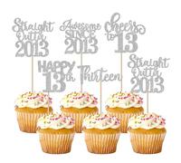 SYKYCTCY 30 Pack Happy 13th Birthday Cupcake Toppers Straight Outta 2013 Thirteen Awesome Since 2013 Cupcake Picks 13 Fabulous Cake Decorations for 13th Birthday Wedding Anniversary Party Silver