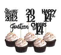 SYKYCTCY 30 Pack Happy 14th Birthday Cupcake Toppers Glitter Fourteen 14th Straight Outta 2012 Cupcake Picks for Cheers to 14 Years Birthday Wedding Anniversary Party Decoration Supplies
