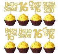 SYKYCTCY 30 Pack Happy 16th Birthday Cupcake Toppers Glitter Sixteen Straight Outta 2010 Cupcake Picks Cheers to 16 Years Cake Decorations for Happy 16th Birthday Party Supplies Gold