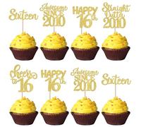 SYKYCTCY 30 Pack Happy 16th Birthday Cupcake Toppers Glitter Straight Outta 2010 Sixteen Awesome Since 2010 Cupcake Picks 16 Fabulous Cake Decorations for 16th Birthday Wedding Party Gold