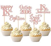SYKYCTCY 30 Pack Happy 18th Birthday Cupcake Toppers Glitter Awesome Since 2006 Eighteen 18 Fabulous Vintage 2005 Cupcake Picks for 18th Birthday Party Cake Decorations Supplies