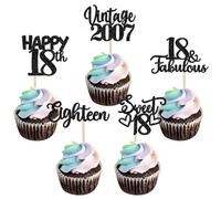 SYKYCTCY 30 Pack Happy 18th Birthday Cupcake Toppers Glitter Awesome Since 2007 Eighteen 18 Fabulous Vintage 2007 Cupcake Picks for Birthday Party Cake Decorations Supplies