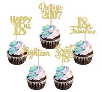 SYKYCTCY 30 Pack Happy 18th Birthday Cupcake Toppers Glitter Awesome Since 2007 Eighteen 18 Fabulous Vintage 2007 Cupcake Picks for 18th Birthday Party Cake Decorations Supplies