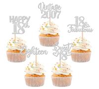SYKYCTCY 30 Pack Happy 18th Birthday Cupcake Toppers Glitter Awesome Since 2007 Eighteen 18 Fabulous Vintage 2007 Cupcake Picks for 18th Birthday Party Cake Decorations Supplies