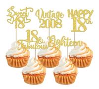 SYKYCTCY 30 Pack Happy 18th Birthday Cupcake Toppers Glitter Awesome Since 2008 Eighteen 18 Fabulous Vintage 2008 Cupcake Picks for 18th Birthday Party Cake Decorations Supplies