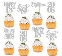 SYKYCTCY 30 Pack Happy 18th Birthday Cupcake Toppers Glitter Eighteen Straight Outta 2008 Cupcake Picks for Cheers to 18 Years Birthday Wedding Anniversary Party Decoration Supplies