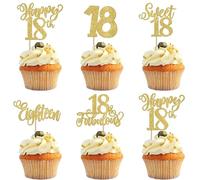 SYKYCTCY 30 Pack Happy 18th Birthday Cupcake Toppers Glitter Sweet 18 Eighteen Cupcake Picks Happy 18 Birthday 18 Years Old Cupcake Decorations Anniversary Party Supplies Gold
