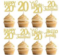 SYKYCTCY 30 Pack Happy 20th Birthday Cupcake Toppers Glitter Twenty Fabulous 20 Cheers to 20 Cupcake Picks Happy 20th Birthday Cupcake Decorations for Happy Birthday Anniversary Party Supplies Gold