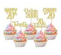 SYKYCTCY 30 Pack Happy 20th Birthday Cupcake Toppers Glitter Twenty Vintage 2005 Cupcake Picks Cheers to 20 Fabulous Cake Decorations for 20th Birthday Wedding Anniversary Party Supplies
