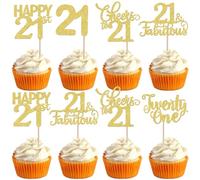 SYKYCTCY 30 Pack Happy 21st Birthday Cupcake Toppers Glitter Twenty-one Cheers to 21 Cupcake Picks 21 Fabulous Cupcake Decorations for Birthday Anniversary Party Supplies