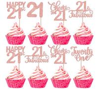 SYKYCTCY 30 Pack Happy 21st Birthday Cupcake Toppers Glitter Twenty-one Cheers to 21 Cupcake Picks 21 Fabulous Cupcake Decorations for Birthday Anniversary Party Supplies