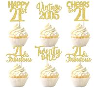 SYKYCTCY 30 Pack Happy 21st Birthday Cupcake Toppers Glitter Twenty One Vintage 2005 Cupcake Picks 21 Fabulous Cheers to 21 Years Cake Decorations for 21st Birthday Anniversary Party Supplies Gold