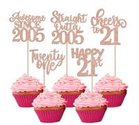 SYKYCTCY 30 Pack Happy 21st Birthday Cupcake Toppers Straight Outta 2005 Twenty-one Awesome Since 2005 Cupcake Picks 21 Fabulous Cake Decorations for 21st Birthday Wedding Party Rosegold