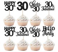 SYKYCTCY 30 Pack Happy 30th Birthday Cupcake Toppers Glitter Thirty Cheers to 30 Cupcake Picks 30 Fabulous Cupcake Decorations for Birthday Anniversary Party Supplies