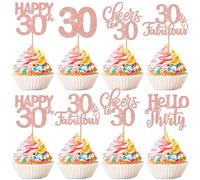 SYKYCTCY 30 Pack Happy 30th Birthday Cupcake Toppers Glitter Thirty Cheers to 30 Cupcake Picks 30 Fabulous Cupcake Decorations for Birthday Anniversary Party Supplies
