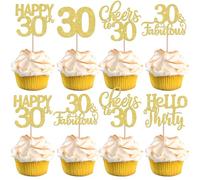 SYKYCTCY 30 Pack Happy 30th Birthday Cupcake Toppers Glitter Thirty Cheers to 30 Cupcake Picks 30 Fabulous Cupcake Decorations for Birthday Anniversary Party Supplies