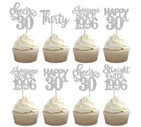 SYKYCTCY 30 Pack Happy 30th Birthday Cupcake Toppers Straight Outta 1996 Thirty Awesome Since 1996 Cupcake Picks 30 Fabulous Cake Decorations for 30th Birthday Wedding Anniversary Party Silver