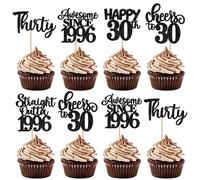 SYKYCTCY 30 Pack Happy 30th Birthday Cupcake Toppers Straight Outta 1996 Thirty Awesome Since 1996 Cupcake Picks 30 Fabulous Cake Decorations for 30th Birthday Wedding Anniversary Party Black