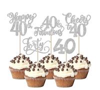 SYKYCTCY 30 Pack Happy 40th Birthday Cupcake Toppers Glitter Forty Fabulous 40 Cheers to 40 Cupcake Picks Happy 40th Birthday Cupcake Decorations Anniversary Party Supplies Silver