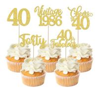 SYKYCTCY 30 Pack Happy 40th Birthday Cupcake Toppers Glitter Forty Vintage 1986 Cupcake Picks Cheers to 40 Fabulous Cake Decorations for 40th Birthday Wedding Anniversary Party Supplies