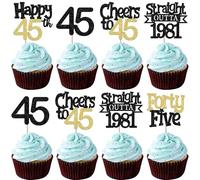 SYKYCTCY 30 Pack Happy 45th Birthday Cupcake Toppers Glitter Black Gold Fourty-Five Straight Outta 1981 Cupcake Picks Cheers to 45 Years Cake Decorations for 45th Birthday Anniversary Party Supplies