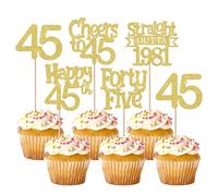 SYKYCTCY 30 Pack Happy 45th Birthday Cupcake Toppers Glitter Gold Fourty-Five Straight Outta 1981 Cupcake Picks Cheers to 45 Years Cake Decorations for Happy 45th Birthday Anniversary Party Supplies