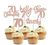 SYKYCTCY 30 Pack Happy 70th Birthday Cupcake Toppers Glitter Seventy Fabulous 70 Cheers to 70 Cupcake Picks Hello 70 Cupcake Decorations Anniversary Party Supplies Rose Gold