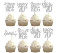 SYKYCTCY 30 Pack Happy 70th Birthday Cupcake Toppers Straight Outta 1956 Seventy Awesome Since 1956 Cupcake Picks 70 Fabulous Cake Decorations for 70th Birthday Wedding Anniversary Party Silver