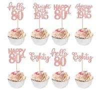 SYKYCTCY 30 Pack Happy 80th Birthday Cupcake Toppers Glitter Straight Outta 1945 Eighty Awesome Since 1945 Cupcake Picks 80 Fabulous Cake Decorations for 80th Birthday Wedding Party Supplies Rosegold
