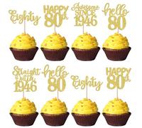 SYKYCTCY 30 Pack Happy 80th Birthday Cupcake Toppers Glitter Straight Outta 1946 Eighty Awesome Since 1946 Cupcake Picks 80 Fabulous Cake Decorations for 80th Birthday Anniversary Party Gold