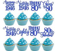 SYKYCTCY 30 Pack Happy 80th Birthday Cupcake Toppers Vintage 1946 Eighty 80 Fabulous Cupcake Picks Awesome Since 1946 Cake Decorations for 80th Birthday Anniversary Retirement Party Supplies Blue