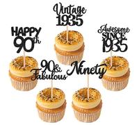 SYKYCTCY 30 Pack Happy 90th Birthday Cupcake Toppers Glitter Awesome Since 1935 Ninety 90 Fabulous Vintage 1935 Cupcake Picks for 90th Birthday Party Cake Decorations Supplies