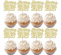 SYKYCTCY 30 Pack Happy New Year 2025 Cupcake Toppers Glitter Cheers to 2025 Cupcake Decorations hello 2025 Cupcake Picks for Happy New Year 2025 Eva Holiday Party Supplies