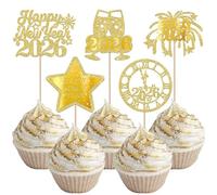SYKYCTCY 30 Pack Happy New Year 2026 Cupcake Toppers Glitter Cheers to 2026 Cupcake Decorations hello 2026 Cupcake Picks for Happy New Year 2026 Eva Holiday Party Supplies