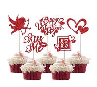 SYKYCTCY 30 Pack Happy Valentine's Day Cupcake Toppers Glitter Kiss Me Cupid Valentine's Day Cupcake Picks Love You Sweet Heart Valentine's Day Theme Wedding Birthday Party Cake Decorations Supplies