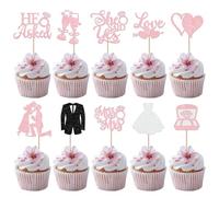 SYKYCTCY 30 Pack He Asked She Said Yes Cupcake Toppers Glitter I Do Love Heart Ring Miss To Mrs Cake Picks for Wedding Engagement Party Cake Decorations