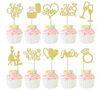SYKYCTCY 30 Pack He Asked She Said Yes Cupcake Toppers Gold Glitter I Do Love Heart Ring Miss To Mrs Cupcake Picks Bridal Shower Cake Decorations for Wedding Engagement Bachelorette Party Supplies