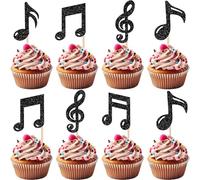 SYKYCTCY 30 Pack Music Notes Cupcake Toppers Glitter Musical Symbol Cupcake Picks Musician Rock Concert Cake Decorations for Kids Birthday Baby Shower Wedding Birthday Party Supplies Black