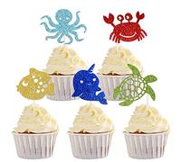 SYKYCTCY 30 Pack Ocean Animals Cupcake Toppers Narwhal Fish Turtle Octopus Crab Cupcake Picks The Sea AnimalsTheme Cake Decoration Baby Shower Under Theme Birthday Party Cake Decorations Supplies