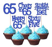 SYKYCTCY 30 Pack Straight Outta 1961 Cupcake Toppers Glitter Blue Sixty-Five Happy 65th Birthday Cupcake Picks Cheers to 65 Years Cake Decorations for Happy 65th Birthday Anniversary Party Supplies