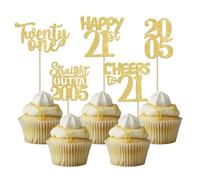 SYKYCTCY 30 Pack Straight Outta 2005 Cupcake Toppers Happy 21st Birthday Twenty-one Awesome Since 2005 Cupcake Picks 21 Fabulous Cake Decorations for 21st Birthday Anniversary Party Gold