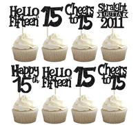 SYKYCTCY 30 Pack Straight Outta 2011 Cupcake Toppers Black Fifteen Happy 15th Birthday Cupcake Picks Cheers to 15 Years Cake Decorations for Baby Shower 15th Birthday Anniversary Party Supplies