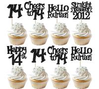 SYKYCTCY 30 Pack Straight Outta 2012 Cupcake Toppers Glitter Black Forteen Happy 14th Birthday Cupcake Picks Cheers to 14 Years Cake Decorations for Baby Shower 14th Birthday Party Supplies