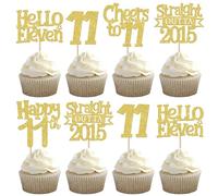SYKYCTCY 30 Pack Straight Outta 2015 Cupcake Toppers Glitter Hello Eleven Happy 11st Birthday Cupcake Picks Cheers to 11 Years Cake Decorations for Baby Shower 11st Birthday Party Supplies Gold