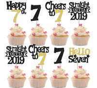 SYKYCTCY 30 Pack Straight Outta 2019 Cupcake Toppers Glitter Hello Seven Happy 7th Birthday Cupcake Picks Cheers to 7 Years Decoration for 7th Birthday Party Cake Decorations Supplies Black Gold