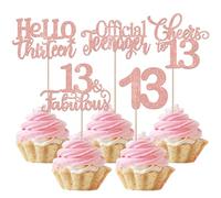 SYKYCTCY 30 Pack Sweet 13th Birthday Cupcake Toppers Glitter 13 Fabulous Thirteen Cupcake Picks Happy 13 Birthday 13 Years Old Cupcake Decorations Anniversary Party Supplies