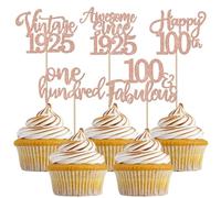 SYKYCTCY 30 Pack Vintage 1925 Cupcake Toppers Glitter Happy 100th One Hundred Awesome Since 1925 Cupcake Picks 100 Fabulous Cake Decorations for Birthday Wedding Anniversary Party Supplies