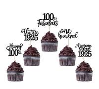 SYKYCTCY 30 Pack Vintage 1925 Cupcake Toppers Glitter Happy 100th One Hundred Awesome Since 1925 Cupcake Picks 100 Fabulous Cake Decorations for 100th Birthday Wedding Anniversary Party Supplies Black