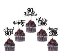 SYKYCTCY 30 Pack Vintage 1935 Cupcake Toppers Glitter Happy 90th Ninety Awesome Since 1935 Cupcake Picks 90 Fabulous Cake Decorations for 90th Birthday Wedding Anniversary Party Supplies Black
